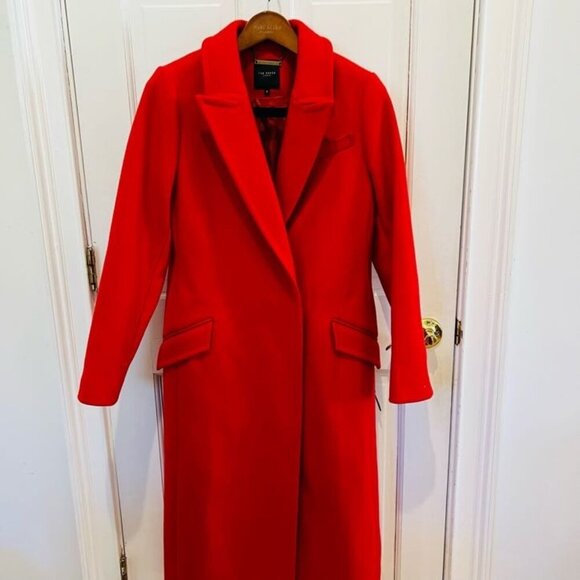 Ted Baker London Red Over Coat Alpaca Wool Cashmere Blend Size 2 - Picture 13 of 16
